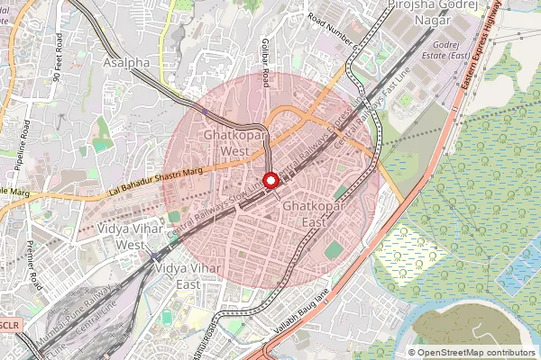 Map showing approximate area covered by Pincode 400186 — Ndc Ghatkopar West Po, Na