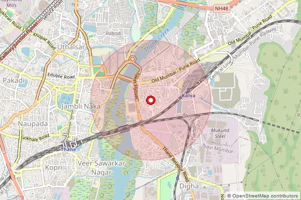 Map showing approximate area covered by Pincode 400605 — Kalwa S.O, Thane