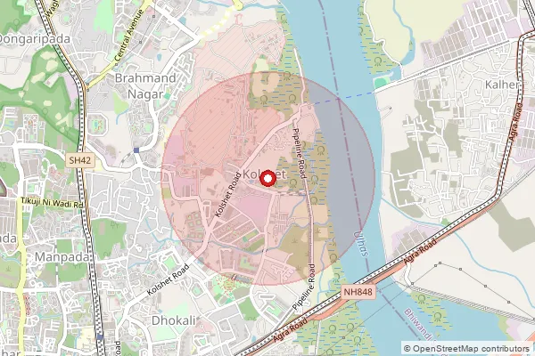 Map showing approximate area covered by Pincode 400607 — Sandozbaugh S.O, Thane