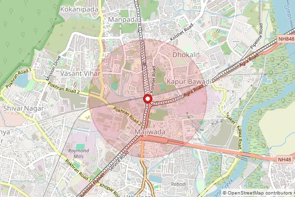 Map showing approximate area covered by Pincode 400608 — Balkum S.O, Thane