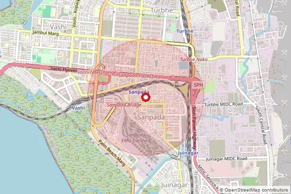 Map showing approximate area covered by Pincode 400705 — Sanpada S.O, Thane
