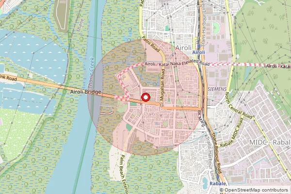 Map showing approximate area covered by Pincode 400708 — Airoli B.O, Thane