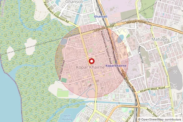 Map showing approximate area covered by Pincode 400709 — Kopar Khairne S.O, Thane