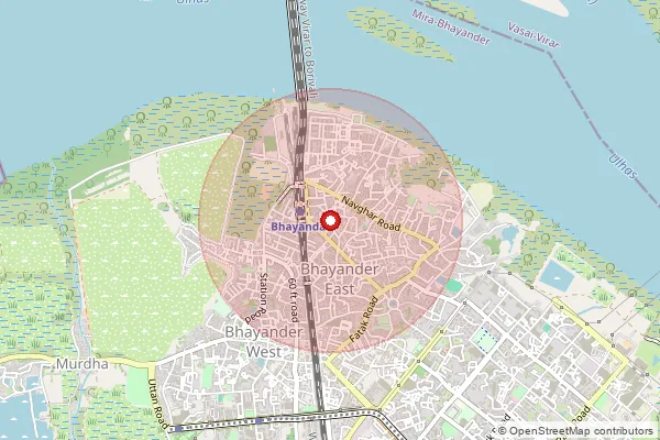 Map showing approximate area covered by Pincode 401105 — Bhayander East S.O, Palghar