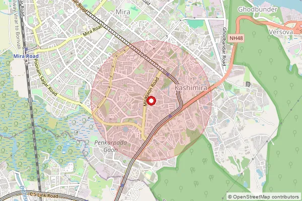 Map showing approximate area covered by Pincode 401107 — Mira Road S.O, Thane