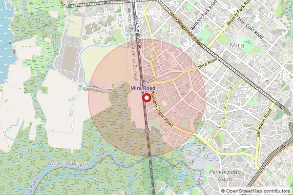 Map showing approximate area covered by Pincode 401108 — Mira Road Ndc, Na