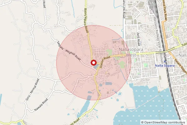 Map showing approximate area covered by Pincode 401203 — Gass B.O, Palghar