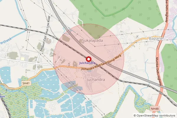 Map showing approximate area covered by Pincode 401205 — Juchandra, Palghar