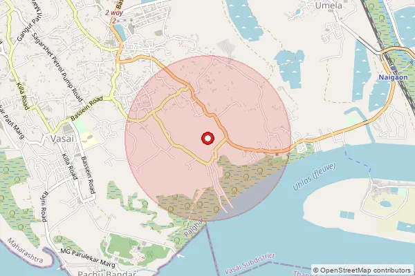 Map showing approximate area covered by Pincode 401207 — Papdi S.O, Palghar