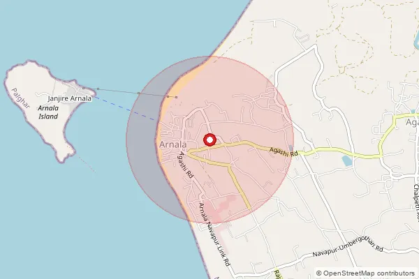 Map showing approximate area covered by Pincode 401302 — Arnala S.O, Palghar