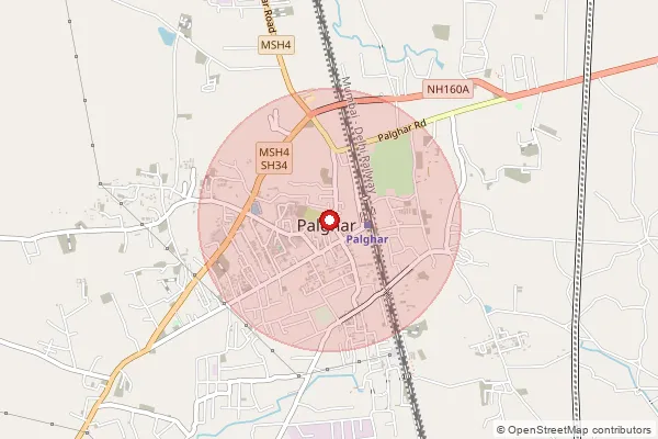 Map showing approximate area covered by Pincode 401404 — Palghar H.O, Palghar