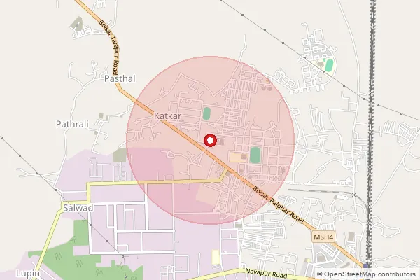 Map showing approximate area covered by Pincode 401504 — Parnali B.O, Palghar