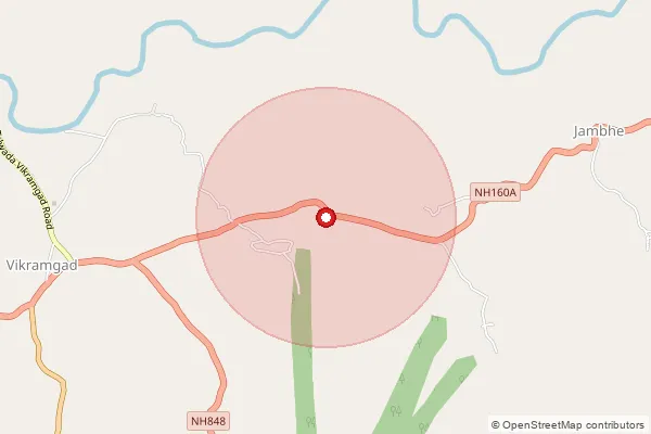 Map showing approximate area covered by Pincode 401605 — Khoste B.O, Palghar