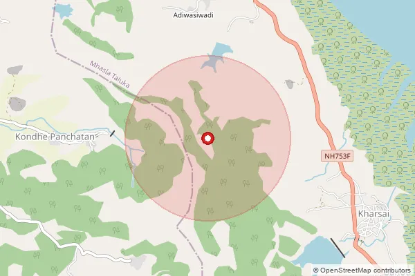 Map showing approximate area covered by Pincode 402105 — Khamgaon Bo, Raigad