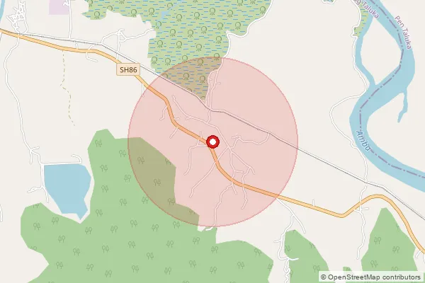 Map showing approximate area covered by Pincode 402108 — Kusumbale Bo, Raigad