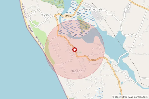 Map showing approximate area covered by Pincode 402204 — Akshi Bo, Raigad
