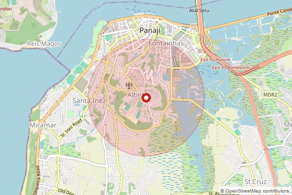 Map showing approximate area covered by Pincode 403001 — Panaji H.O, North Goa