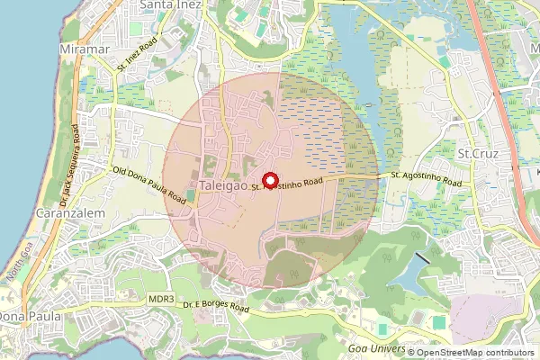 Map showing approximate area covered by Pincode 403002 — Caranzalem S.O, North Goa