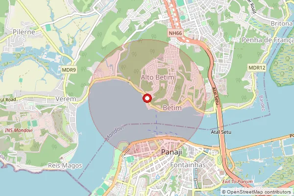 Map showing approximate area covered by Pincode 403101 — Betim S.O, North Goa