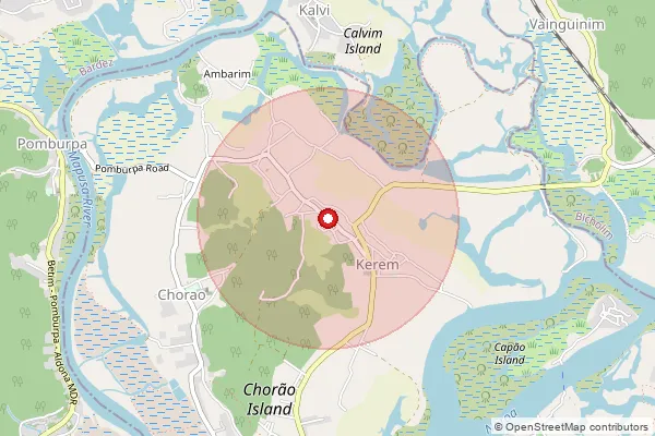 Map showing approximate area covered by Pincode 403102 — Chorao S.O, North Goa