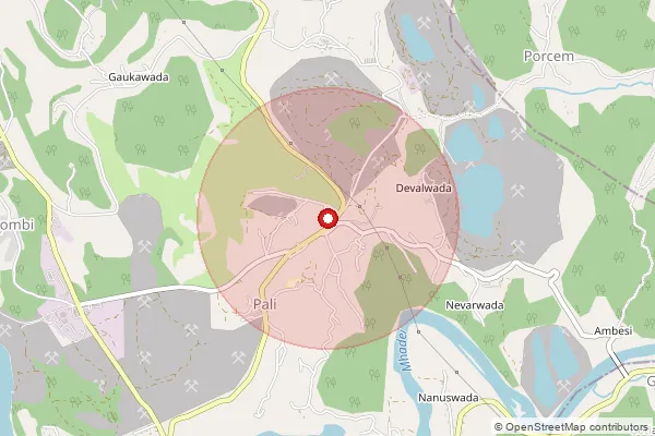 Map showing approximate area covered by Pincode 403105 — Pale S.O, North Goa
