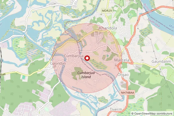 Map showing approximate area covered by Pincode 403107 — Marcela S.O, South Goa