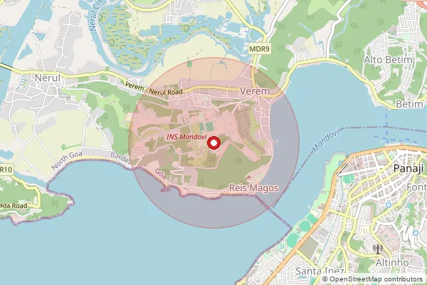 Map showing approximate area covered by Pincode 403109 — N B Verem S.O, North Goa