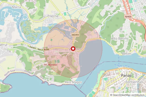 Map showing approximate area covered by Pincode 403114 — Reis Magos S.O, North Goa