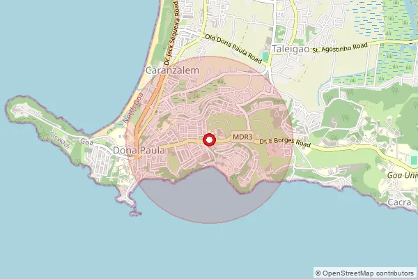 Map showing approximate area covered by Pincode 403206 — Goa University S.O, North Goa