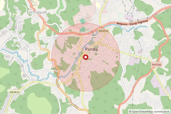 Map showing approximate area covered by Pincode 403401 — Ponda S.O, South Goa