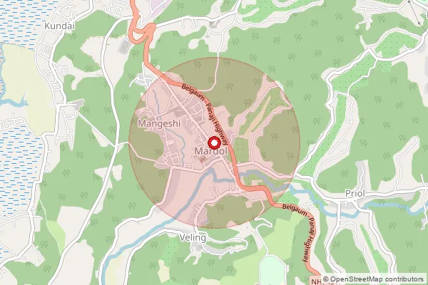 Map showing approximate area covered by Pincode 403404 — Mardol S.O, South Goa