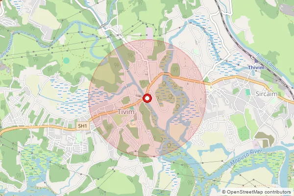 Map showing approximate area covered by Pincode 403502 — Tivim S.O, North Goa