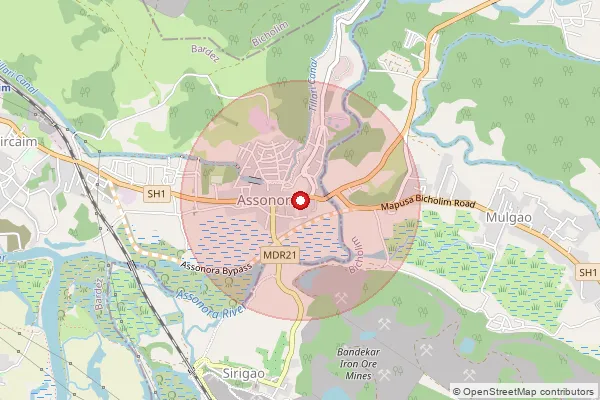 Map showing approximate area covered by Pincode 403503 — Assonora S.O, North Goa