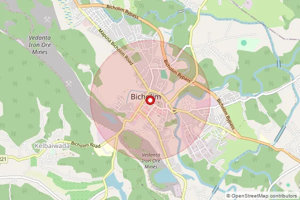 Map showing approximate area covered by Pincode 403504 — Bicholim S.O, North Goa