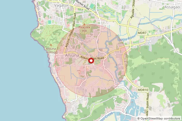 Map showing approximate area covered by Pincode 403509 — Anjuna S.O, North Goa