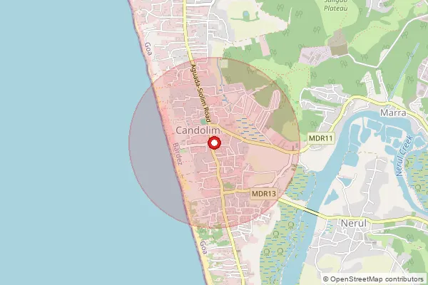 Map showing approximate area covered by Pincode 403515 — Candolim S.O, North Goa