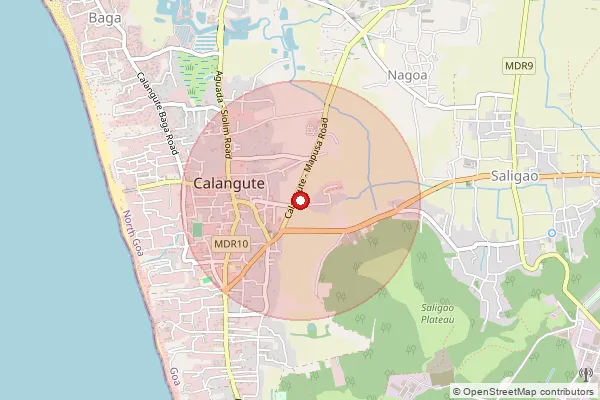 Map showing approximate area covered by Pincode 403516 — Calangute S.O, North Goa