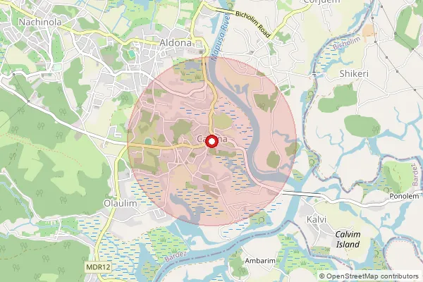 Map showing approximate area covered by Pincode 403523 — Carona S.O, North Goa