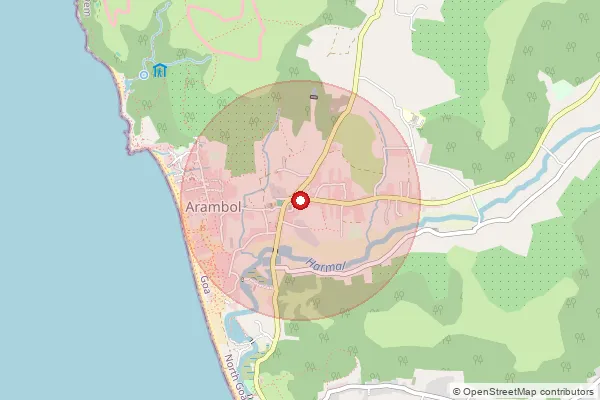 Map showing approximate area covered by Pincode 403524 — Arambol S.O, North Goa