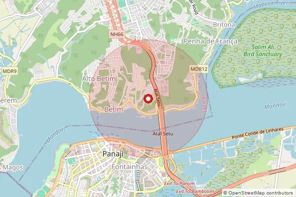 Map showing approximate area covered by Pincode 403525 — Goa High Court S.O, North Goa