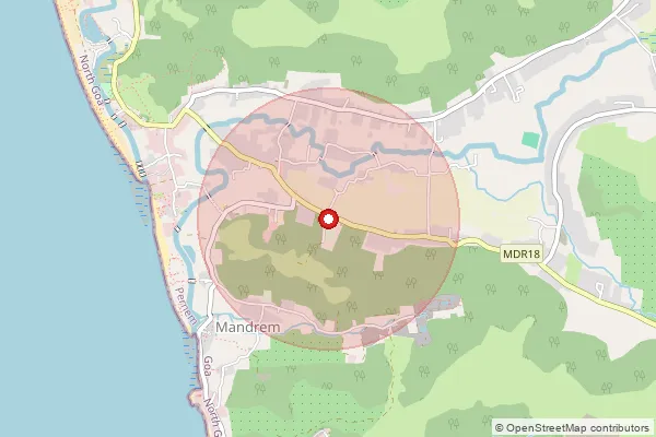 Map showing approximate area covered by Pincode 403527 — Mandrem S.O, North Goa