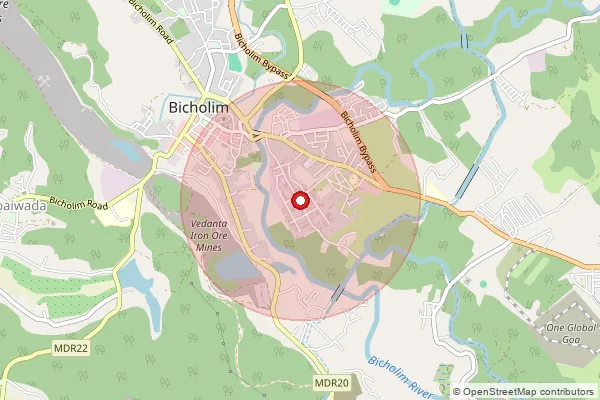 Map showing approximate area covered by Pincode 403529 — Bicholim Industrial Estate S.O, North Goa