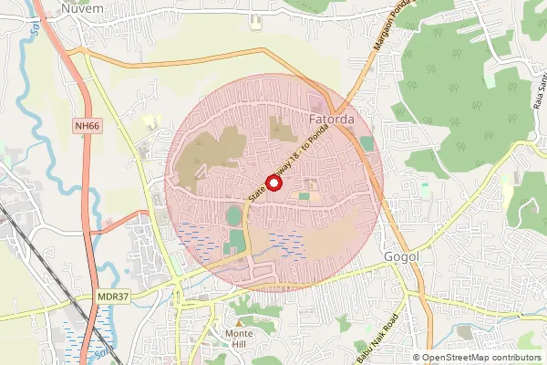 Map showing approximate area covered by Pincode 403602 — Fatorda S.O, South Goa