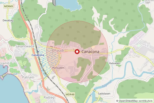 Map showing approximate area covered by Pincode 403702 — Canacona S.O, South Goa