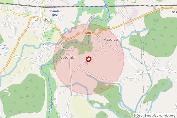 Map showing approximate area covered by Pincode 403705 — Cavorem B.O, South Goa