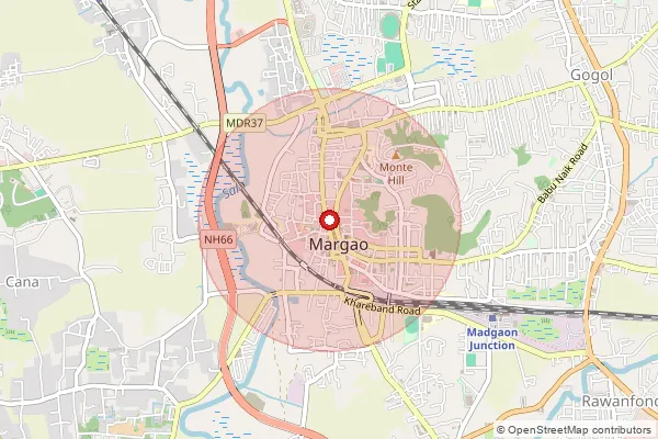 Map showing approximate area covered by Pincode 403708 — Colva S.O, South Goa