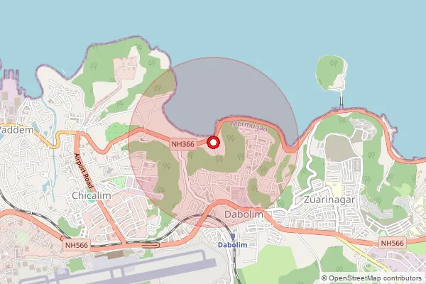 Map showing approximate area covered by Pincode 403711 — Chicalim S.O, South Goa