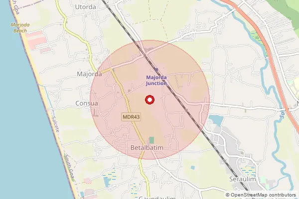 Map showing approximate area covered by Pincode 403713 — Majorda S.O, South Goa