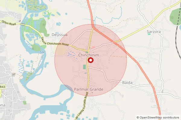 Map showing approximate area covered by Pincode 403715 — Chinchinim S.O, South Goa