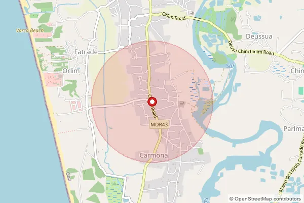 Map showing approximate area covered by Pincode 403717 — Carmona S.O, South Goa